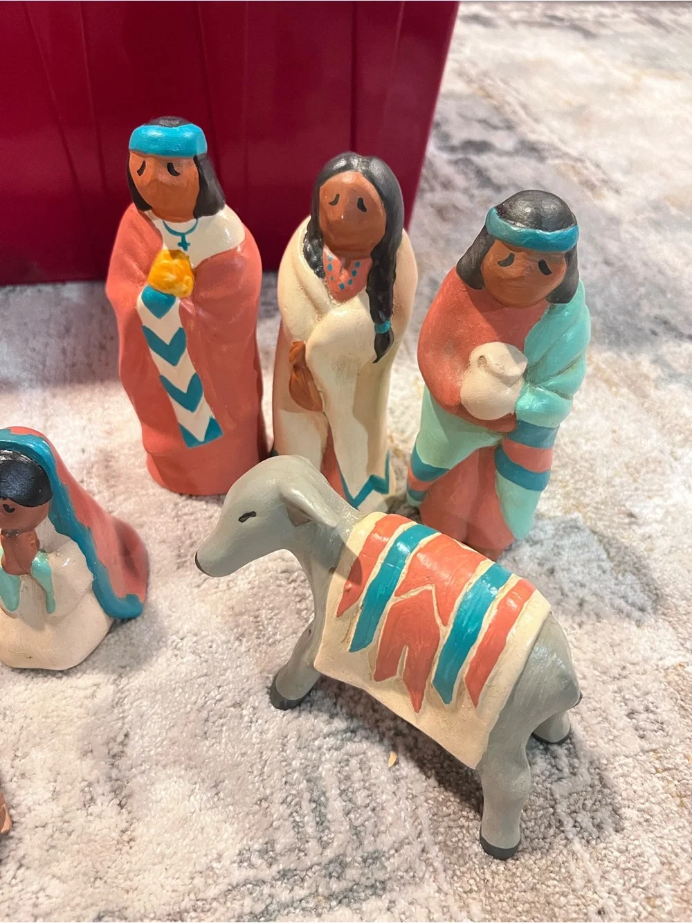 Pueblo Southwestern hand-painted nativity set made of plaster z99